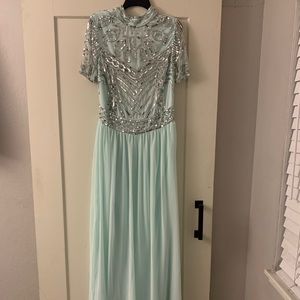Light mint green maxi dress with beaded embellishment